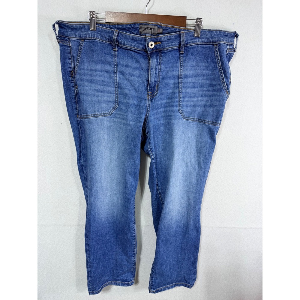 Torrid Jeans Crop Straight Leg Patch Pocket Womens 20 Regular Blue Cotton Casual